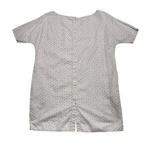 Ilana Kohn Button Front Tunic Dress High Low Hem Floral Slit Sides White Gray XS